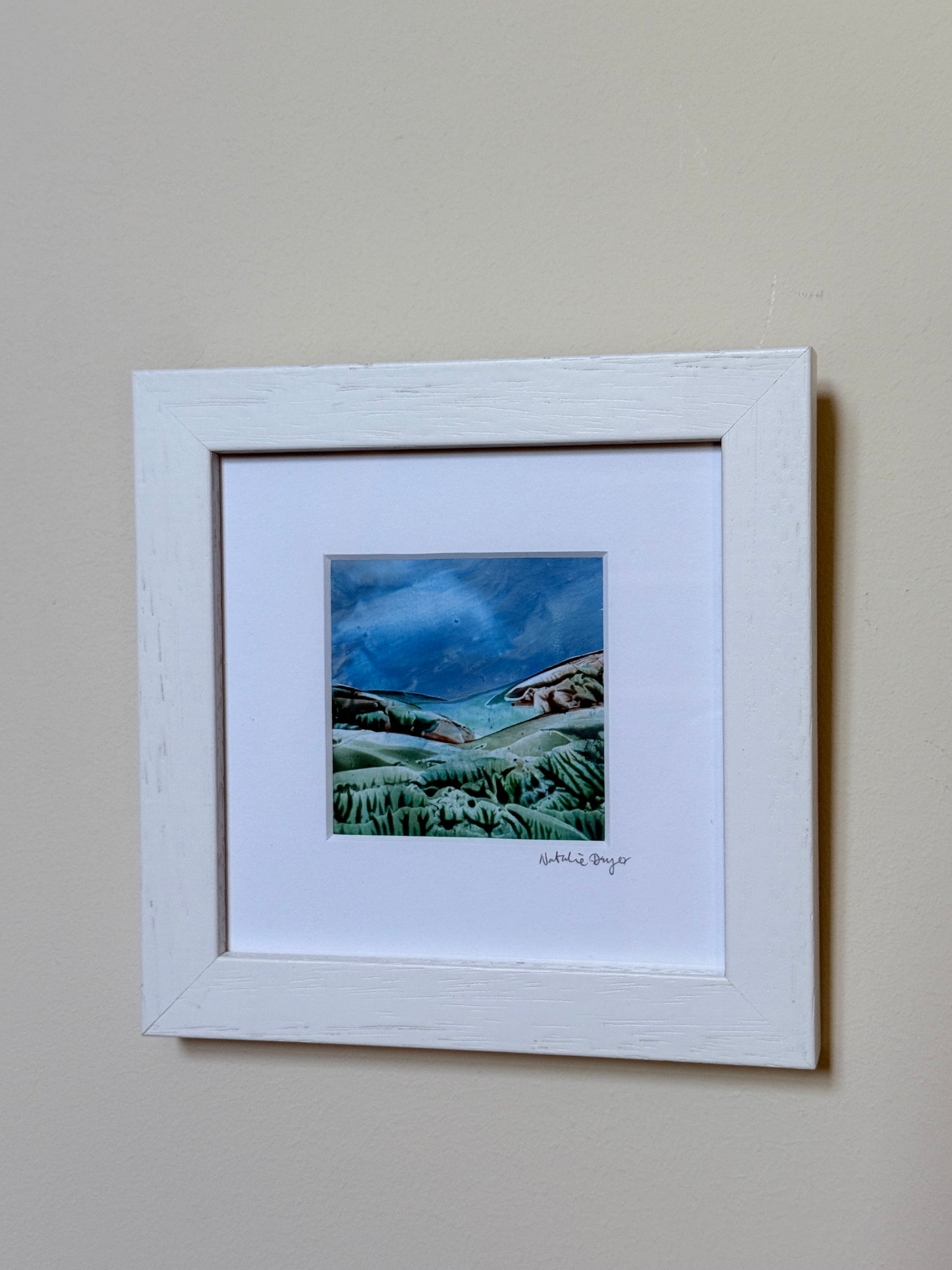“Beyond the Fields I” - Framed Original Miniature Encaustic Wax Landscape Painting