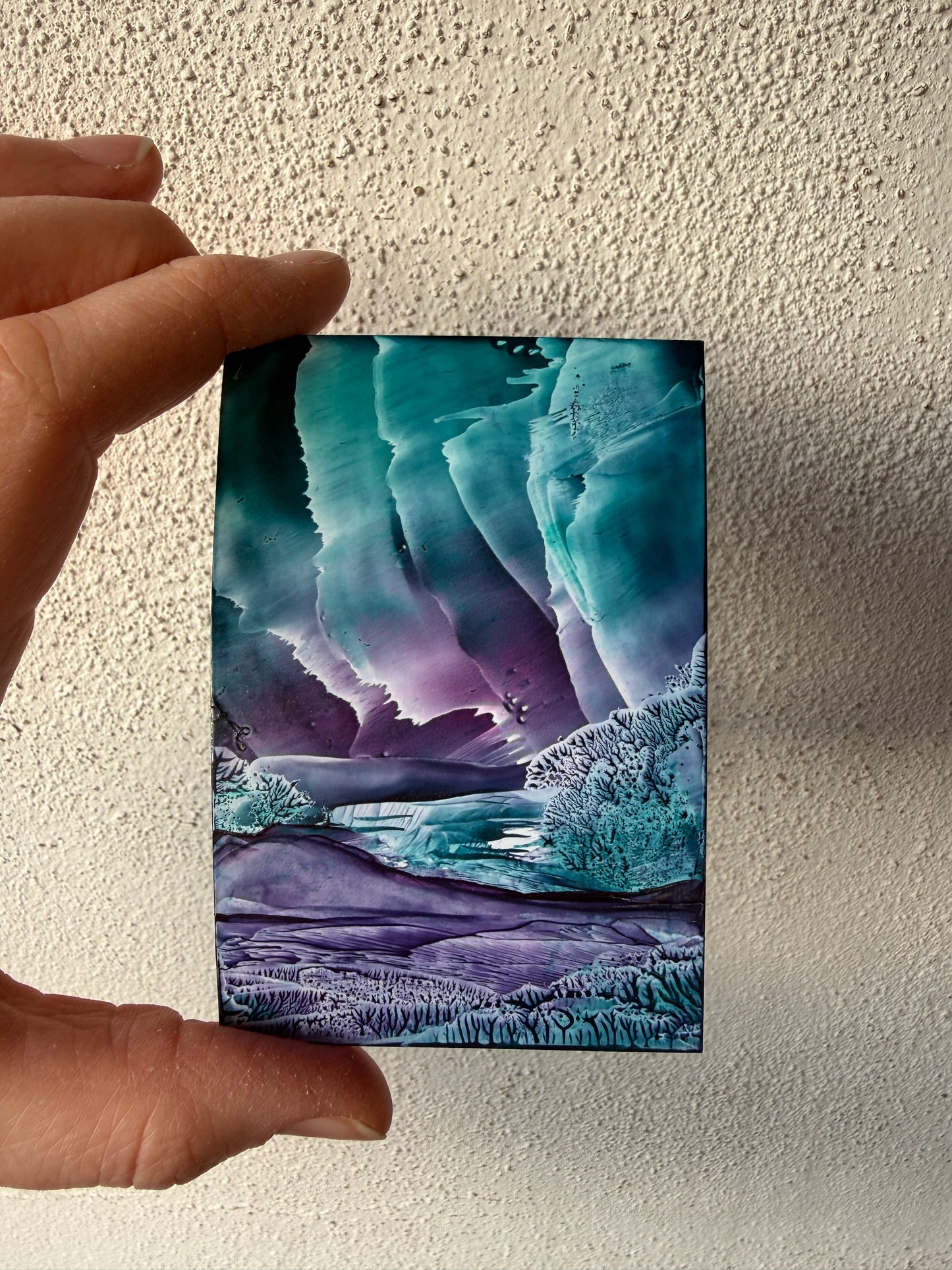 “The Veil Between Worlds I” - Framed Original Miniature Encaustic Wax Dreamscape Painting