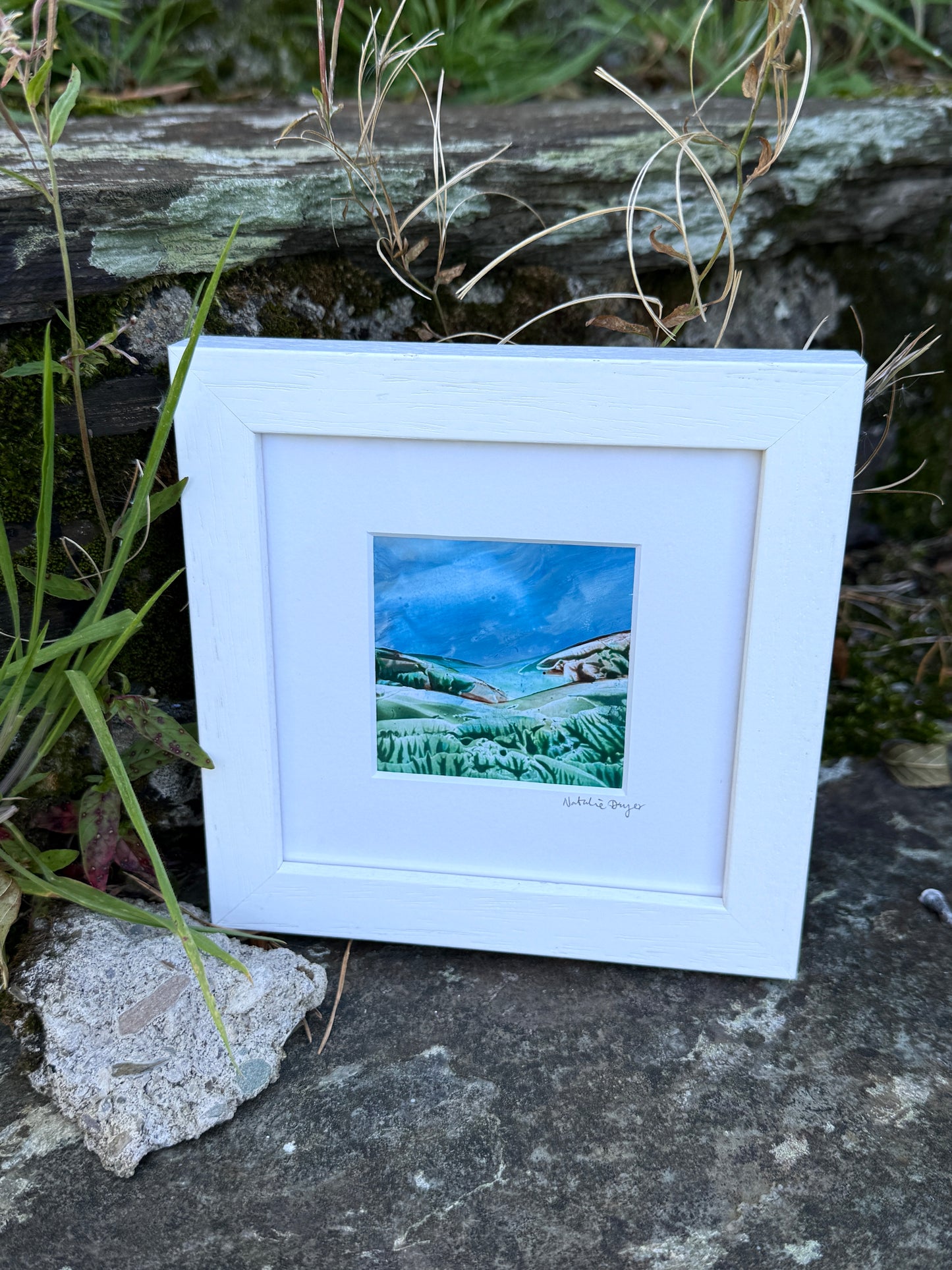 “Beyond the Fields I” - Framed Original Miniature Encaustic Wax Landscape Painting